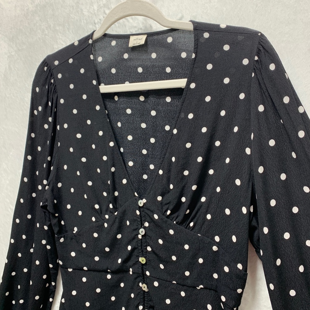 Aritzia Wilfred New Prairie Blouse Black White Polka Dot Sz S - Picture 5 of 14